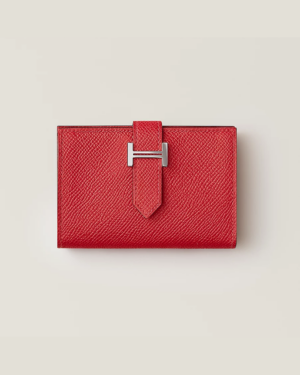 [에르메스] Bearn 카드 홀더 Epsom - Rouge Vif / Silver H039806C