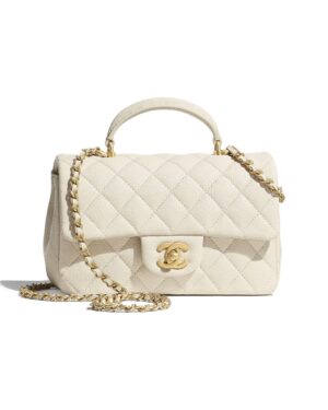 [샤넬] 클래식 뉴미니 탑핸들 베이지 캐비어 카프스킨 AS2431