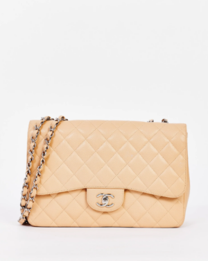 [샤넬] 클래식 라지 플랩 백 캐비어 베이지 은장 A58600