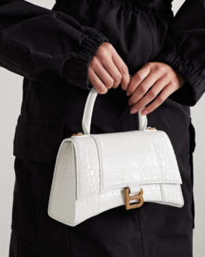 [발렌시아가] 아워글래스 스몰 크로커다일 엠보싱 핸드백 화이트 은장/금장 5935461LRGM9016