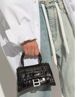 [발렌시아가] 아워글래스 XS 크로커다일 엠보싱 핸드백 블랙 은장/금장 5928331LRGM1000