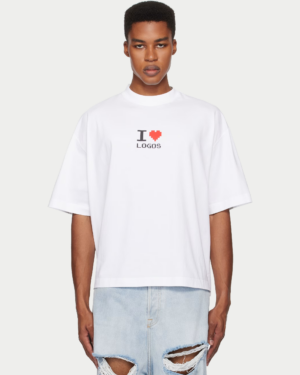 [베트멍] 화이트 아이 러브 로고 크롭 박시 티셔츠 251669M213035