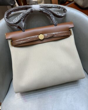 [에르메스] 에르백 Zip 31Cm Vache Hunter & Toile/ Gris Asphalte/Brown - Gold