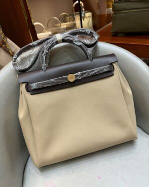 [에르메스] 에르백 31cm Vache Hunter & Toile/ Jaune Poussin / Ebene - Gold