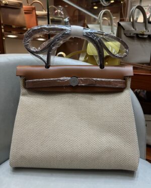 [에르메스] 에르백 31cm Vache Hunter & Toile/ Ecru / Gold - Silver