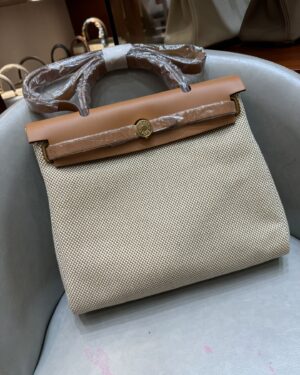 [에르메스] 에르백 Zip 31cm Vache Hunter & Toile/ Ecru / Gold Brown - Gold