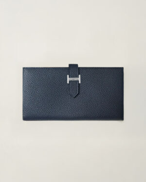 [에르메스] Bearn 장지갑 Togo - Bleu Nuit / Silver