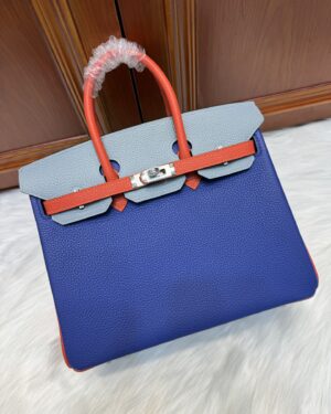 [에르메스] 버킨 25cm Togo/ Bleu Electrique / Bleu Lin / Rouge Orange - Silver