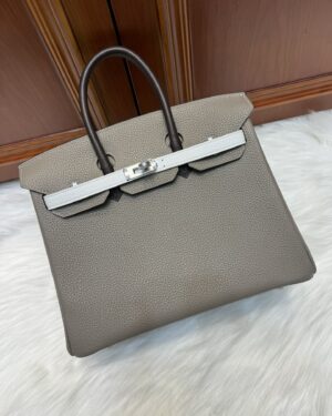 [에르메스] 버킨 25cm Togo/ Gris Asphalte / Blanc - Silver