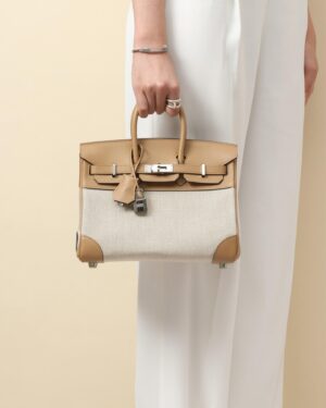 [에르메스] 버킨 25cm Swift/ Canvas / Chai - Silver