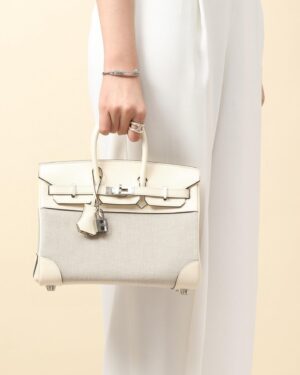 [에르메스] 버킨 25cm Swift/ Canvas/ Nata - Silver