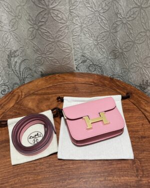 [에르메스] Constance Slim Wallet Epsom/ Rose Sakura - Gold