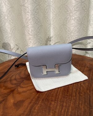 [에르메스] Constance Slim Wallet Epsom/ Bleu Lin - Silver