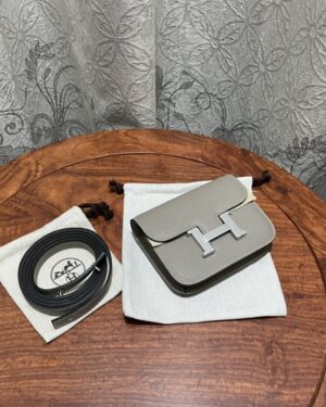 [에르메스] Constance Slim Wallet Epsom/ Gris Mouette - Silver
