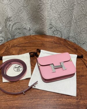 [에르메스] Constance Slim Wallet Epsom/ Rose Sakura - Silver