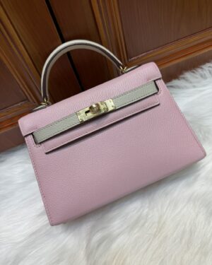 [에르메스] 켈리 19cm Chevre/ Rose Sakura/Gris Perle - Gold