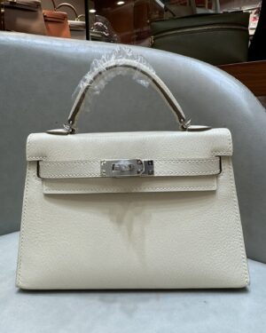 [에르메스] 켈리 19cm Chevre/ Mushroom Sun - Silver