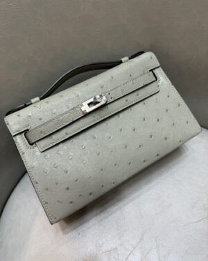 [에르메스] 켈리 22cm Ostrich / Vert Sauge - Silver