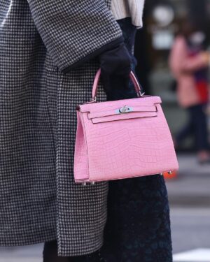 [에르메스] 켈리 25cm  Matte  Alligator Crocodile/ 5P Pink Matte - Silver