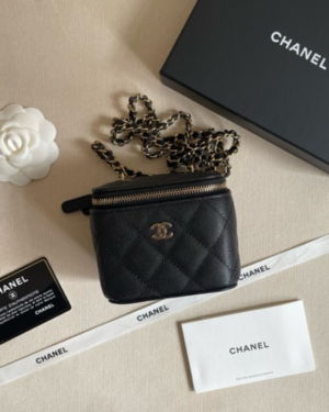 [샤넬] 미니 베니티백 캐비어 블랙 체인 금장 AP1340