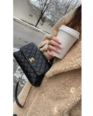 [샤넬] 핸들 장식의 스몰 플랩 백 캐비어 금장 메탈 블랙 A92990