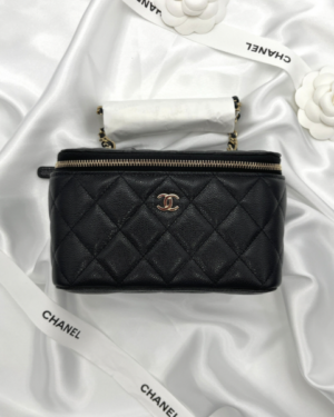 [샤넬] 베니티백 캐비어 블랙 체인 금장 AP1341