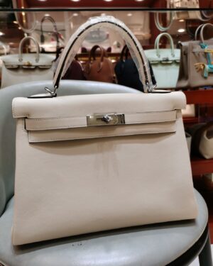 [에르메스] 켈리 32cm Swift/ Nata - Silver