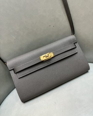 [에르메스] 켈리 To Go Wallet Epsom/ Gris Etain - Gold