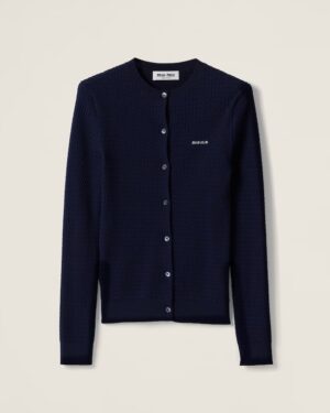 [미우미우] 케이블 니트 캐시미어 및 실크 가디건 MMF950