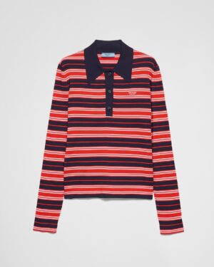 [프라다] 스트라이프 실크 폴로 셔츠 P24P2D