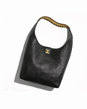 [샤넬] 라지 호보 핸드백 램스킨 블랙 골드 메탈 AS5410