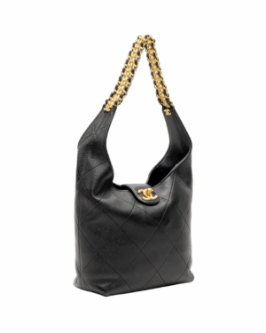 [샤넬] 스몰 호보 핸드백 램스킨 블랙 골드 메탈 AS5403