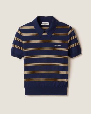 [미우미우] 스트라이프 캐시미어 및 실크 폴로 스웨터 MMLA18