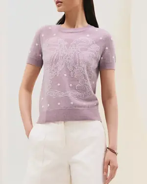 [에르메스] “Brides de gala” 자수 장식 쇼트 슬리브 스웨터 H5E2698DC2Y36 (2 COLORS)