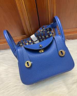[에르메스] 린디 Mini 19cm Clemence/ Bleu De France - Gold