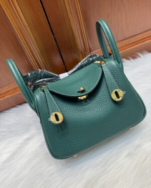 [에르메스] 린디 Mini 19cm Clemence/ Vert Vertigo - Gold