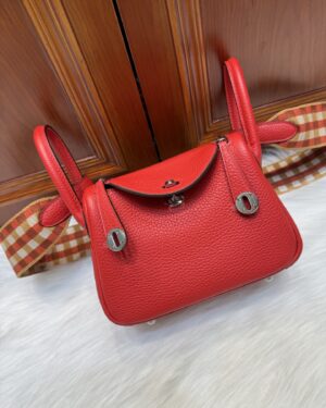 [에르메스] 린디 Mini 19cm Clemence/ Rouge Casaque - Silver