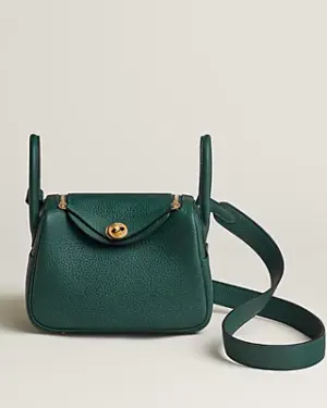 [에르메스] 린디  Mini 19cm Taurillon Clemence/ Vert Emeraude - Gold