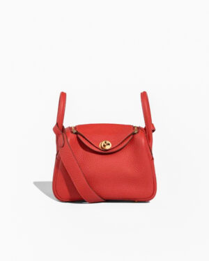 [에르메스] 린디 Mini 19cm Taurillon Clemence/ Rouge Casaque - Gold