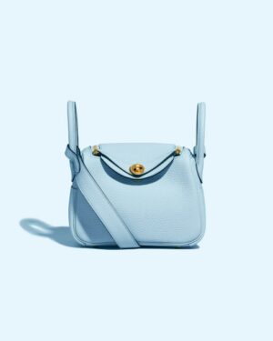 [에르메스] 린디 Mini 19cm Taurillon Clemence/ Bleu Lin - Gold