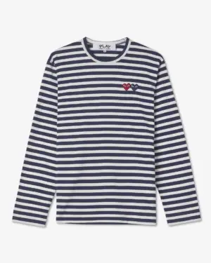 [꼼데가르송] 더블 하트 와펜 스트라이프 긴팔 티셔츠 P1T2281(3 COLORS)