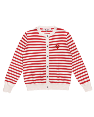 [꼼데가르송] 여성 레드 하트 로고 스트라이프 라운드 니트 가디건(3 COLORS)