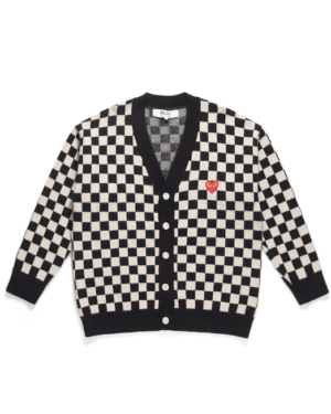 [꼼데가르송] 하트 로고 체커보드 브이넥 니트 가디건(3 COLORS)