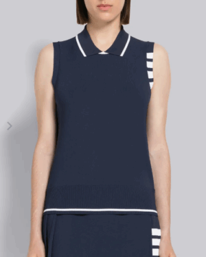 [톰브라운] 4선 슬리브리스 폴로 셔츠 네이비