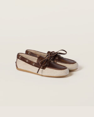 [미우미우] 캔버스 & 블리치드 레더 보트 슈즈 5D376E