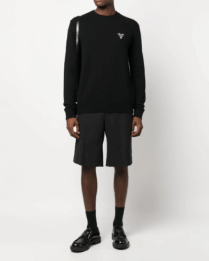 [프라다] 엠브로이드 크루넥 니트 스웨터 블랙