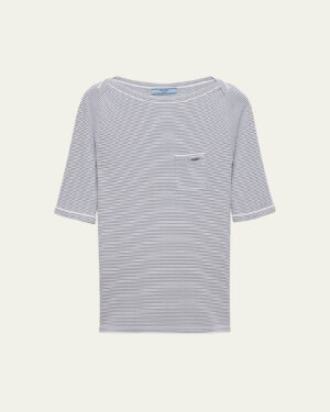 [프라다] 스트라이프 하이넥 팔꿈치 소매 스웨터 P24R2G