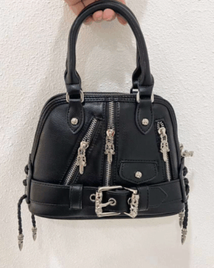 [크롬하츠] 실버 장식 투톤세무믹스 가죽 바이커백 스몰 토트백