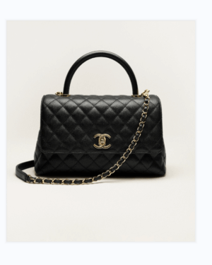 [샤넬] 핸들 장식의 미디엄 플랩 백 캐비어 금장 메탈 블랙 A92991