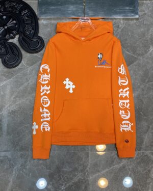 [크롬하츠] 매티보이 크로스 자수 모피 그래피티 후드티 오렌지